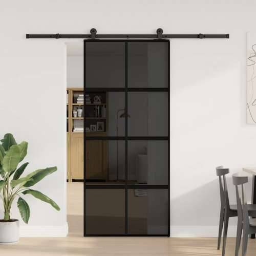 Klizna vrata s priborom 90 x 205 cm kaljeno staklo i aluminij - 90 x 205 cm (213.5 cm) 1 Tamna prozirna Cijena