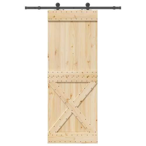 Klizna vrata s priborom za montažu 85 x 210 cm masivna borovina - 85 x 210 cm (152.5 cm) 1 križni dizajn Cijena