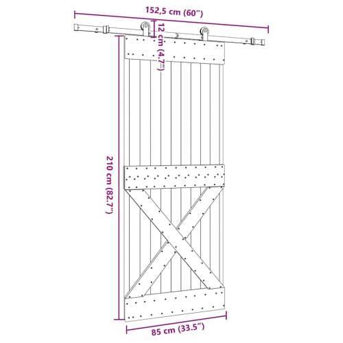 Klizna vrata s priborom za montažu 85 x 210 cm masivna borovina - 85 x 210 cm (152.5 cm) 1 križni dizajn Cijena
