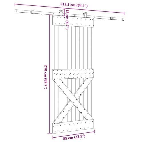 Klizna vrata s priborom za montažu 85 x 210 cm masivna borovina - 85 x 210 cm (213.5 cm) 1 križni dizajn Cijena