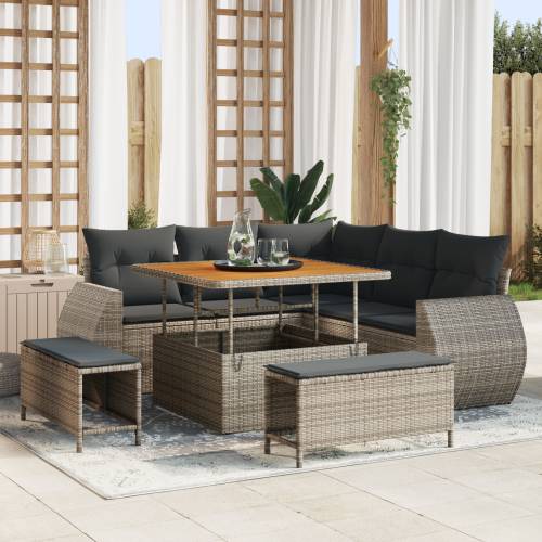 8-dijelni vrtni sofa set s jastucima siva poli ratan acacia Cijena
