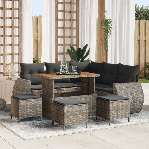 9-dijelni vrtni sofa set s jastučićima sivi poli ratan akacija Cijena