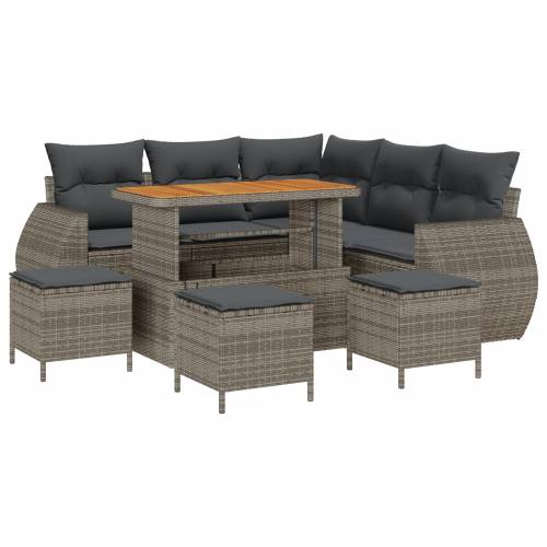 9-dijelni vrtni sofa set s jastučićima sivi poli ratan akacija Cijena