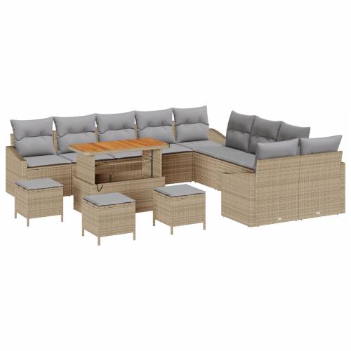 14-dijelni Vrtni Sofa Set s Jastucima Bež Poliratan Akacija Cijena