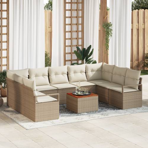 Set sofa za vrt od 10 komada s jastučićima Bež Poli Ratan Akacija Cijena