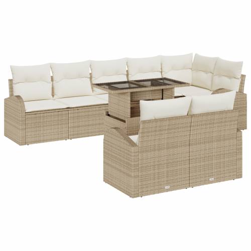 9-dijelni vrtni sofa set s jastucima bež poli ratan Cijena
