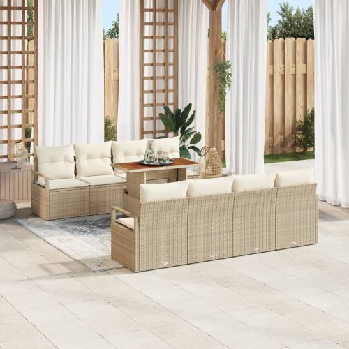 9 dijelni vrtni set sofa s jastučićima bež poli ratan Cijena