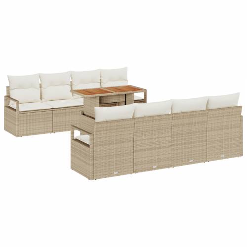 9 dijelni vrtni set sofa s jastučićima bež poli ratan Cijena