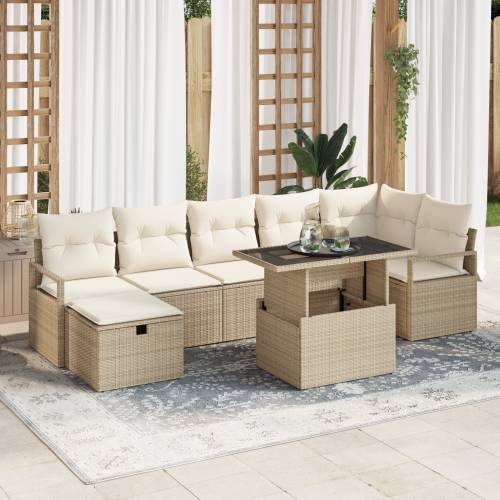 8-dijelni vrtni sofa set s jastučićima bež poli ratan Cijena