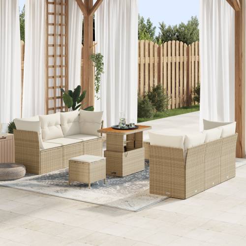 9-dijelni vrtni set sofa s jastučićima bež poli ratan akacija Cijena
