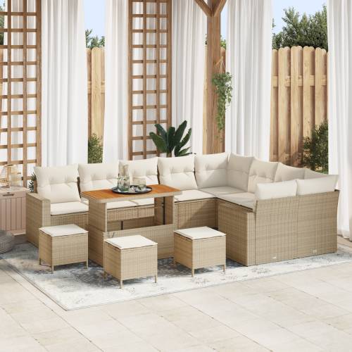 13-dijelni vrtni sofa set s jastučićima bež poli ratan akacija Cijena