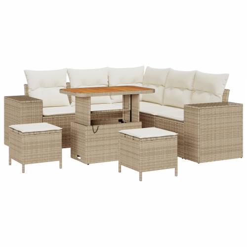8 Dijelni Vrtni Sofa Set s Jastucima Bež Poli Ratan Akacija Cijena