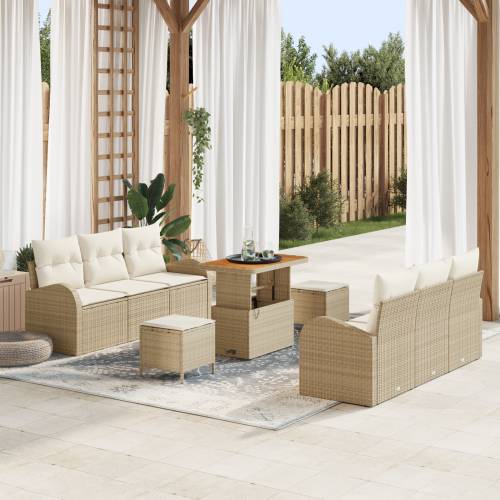 9-dijelni vrtni sofa set s jastučićima bež poli ratan akacija Cijena
