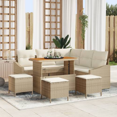 9-dijelni vrtni sofa set s jastučićima bež poli ratan akacija Cijena