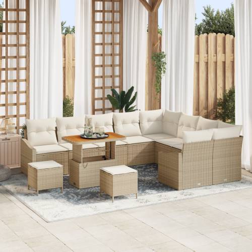 12-dijelni vrtni sofa set s jastučićima bež poli ratan akacija Cijena
