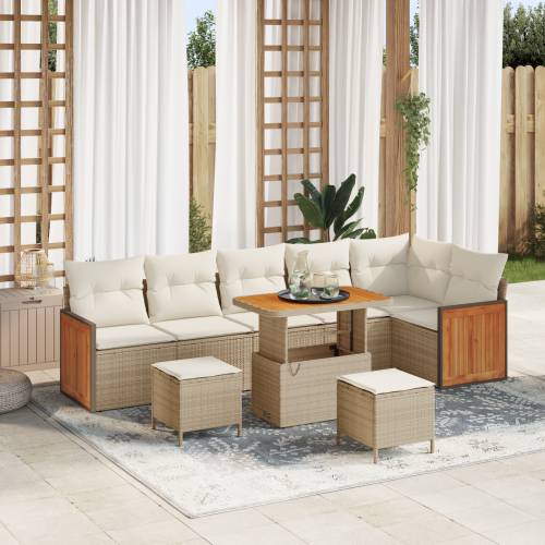 9 Djelni Vrtni Sofa Set s Jastucima Bež Poli Ratan Acacia Cijena