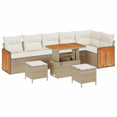 9 Djelni Vrtni Sofa Set s Jastucima Bež Poli Ratan Acacia Cijena