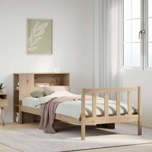 Krevet s regalom za knjige bez madraca 90x190 cm od borovine - Prirodna 90 x 190 cm Cijena