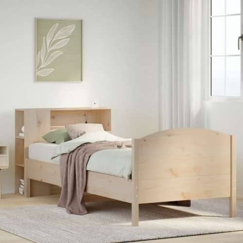 Krevet s regalom za knjige bez madraca 90x190 cm od borovine - Prirodna 90 x 190 cm Cijena