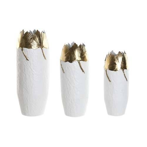 Set od 3 Vaze Home ESPRIT Bijela zlatan Metal 21 x 21 x 55 cm (3 Dijelovi) Cijena