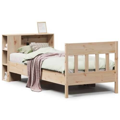 Krevet s regalom za knjige bez madraca 90x190 cm od borovine - Prirodna 90 x 190 cm Cijena