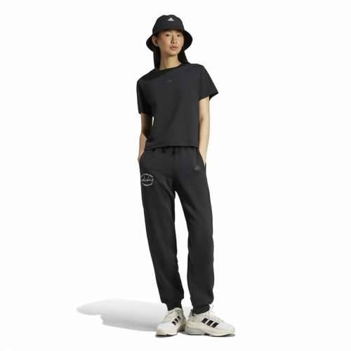 Dlhé športové nohavice Adidas Signature Graphic Print Fleece Loose Crna Dama Cijena