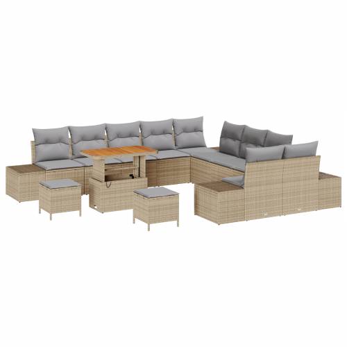 13-dijelni vrtni sofa set s jastučićima bež poli ratan akacija Cijena
