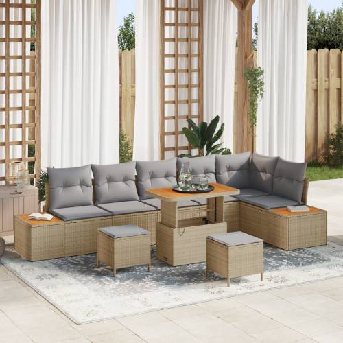9 dijelni vrtni sofa set s jastučićima Bež Poli Ratan Akacija Cijena