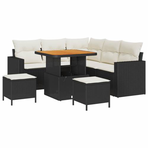 8 Dijelni Set Vrtnih Sofas s Jastučićima Crni Poli Ratan Akacija Cijena