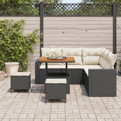 8 Dijelni Set Vrtnih Sofas s Jastučićima Crni Poli Ratan Akacija Cijena