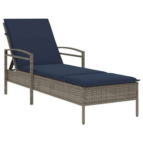Ležaljka za sunčanje s jastukom siva 63x200x81 cm poli ratan (samo za SAD) - Siva 1 Cijena