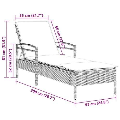 Ležaljka za sunčanje s jastukom siva 63x200x81 cm poli ratan (samo za SAD) - Siva 1 Cijena