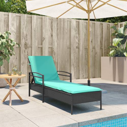 Ležaljka za sunčanje s jastukom crna 63x200x81 cm poli ratan (samo za SAD) - Crna 1 Cijena