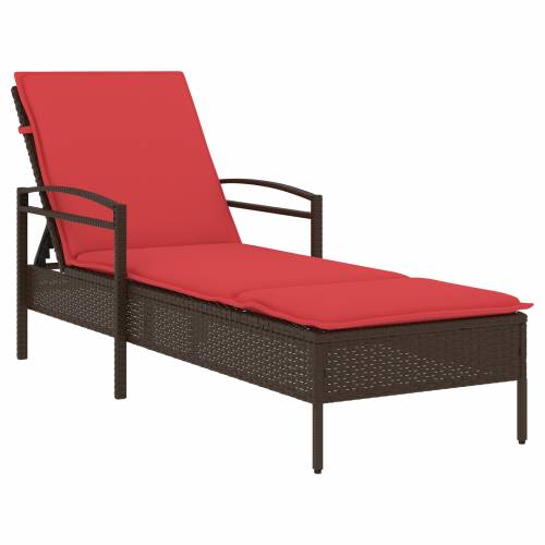 Ležaljka za sunčanje s jastukom smeđa 63x200x81 cm poli ratan (samo za SAD) - Smeđa 1 Cijena