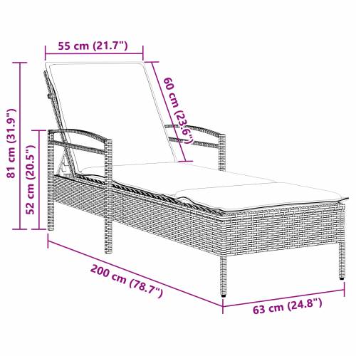Ležaljka za sunčanje s jastukom smeđa 63x200x81 cm poli ratan (samo za SAD) - Smeđa 1 Cijena
