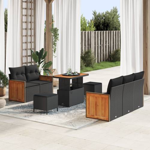 8-dijelni vrtni sofa set s jastučićima crni poli ratan akacija Cijena