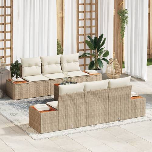 7 Dijelni Vrtni Sofa Set S Jastucima Bež Poli Ratan Akacija Cijena