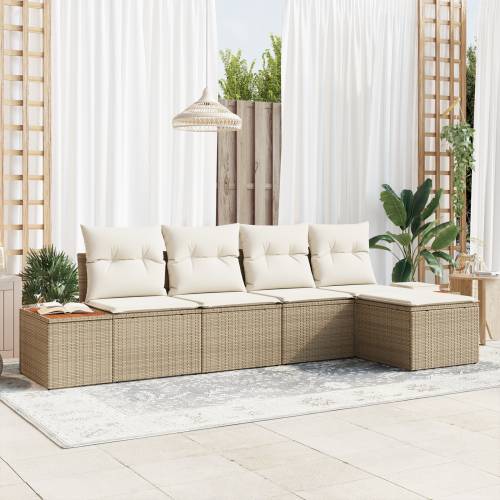 5-dijelni Vrtni Sofa Set s Jastučićima u Bež Poli Ratan Cijena