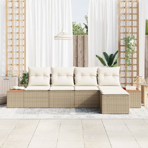 5-dijelni Vrtni Sofa Set s Jastučićima u Bež Poli Ratan Cijena