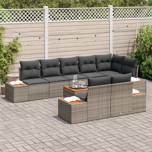 9-dijelni vrtni sofa set s jastučićima sivi poli ratan akacija Cijena