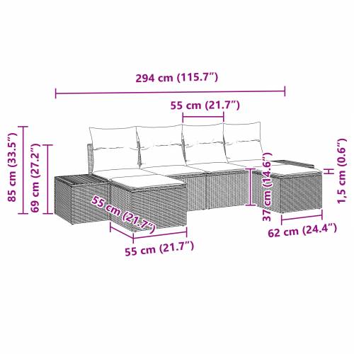 6 Dijelni Vrtni Kauč Set s Jastučićima Bež Poli Ratan Akacija Cijena