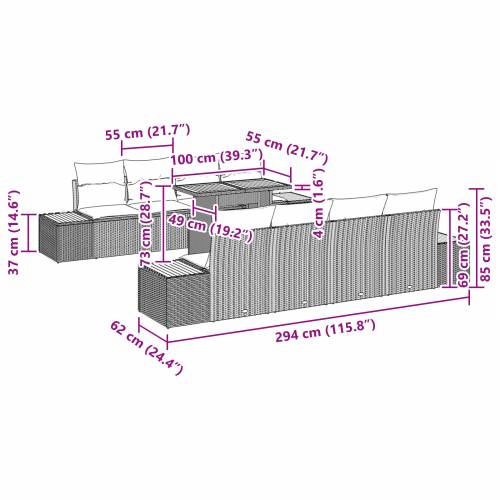 Set vrtnih sofa od 9 dijelova s jastučićima Bež poli ratan Cijena