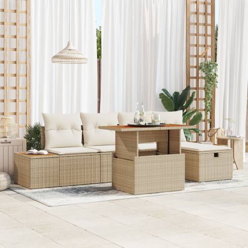 6-dijelni vrtni sofa set s jastučićima bež poli ratan acacia Cijena