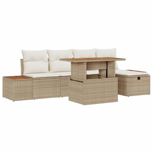 6-dijelni vrtni sofa set s jastučićima bež poli ratan acacia Cijena