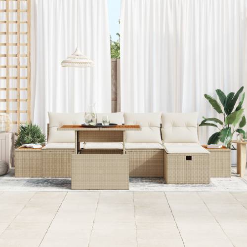 6-dijelni vrtni sofa set s jastučićima bež poli ratan acacia Cijena