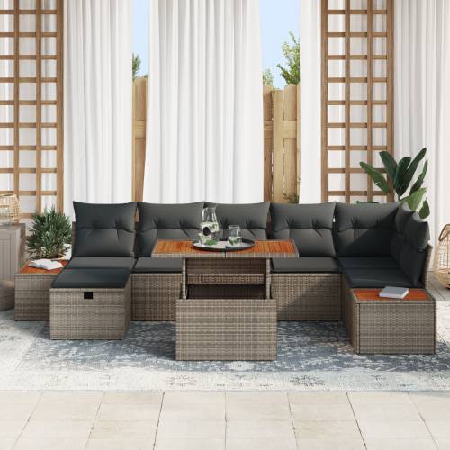 8-dijelni vrtni set sofa s jastučićima sivi poli ratan akacija Cijena