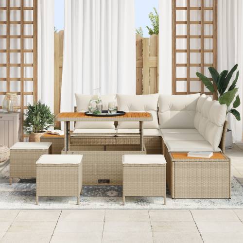 9 komadna vrtna sofa set s jastučićima Bež poli ratan akacija Cijena