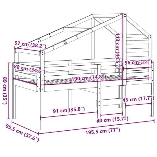 Visoki krevet s krovom 90 x 190 cm od masivne borovine - Prirodna 90 x 190 cm Cijena