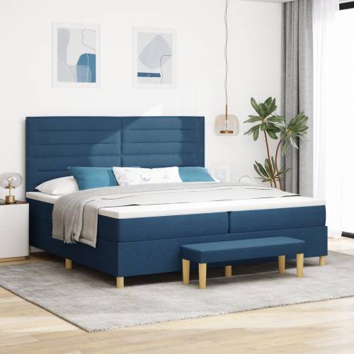 Krevet s uzglavljem i madracem & klupa plava 200x200 cm tkanina Cijena