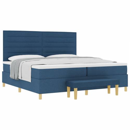 Krevet s uzglavljem i madracem & klupa plava 200x200 cm tkanina Cijena